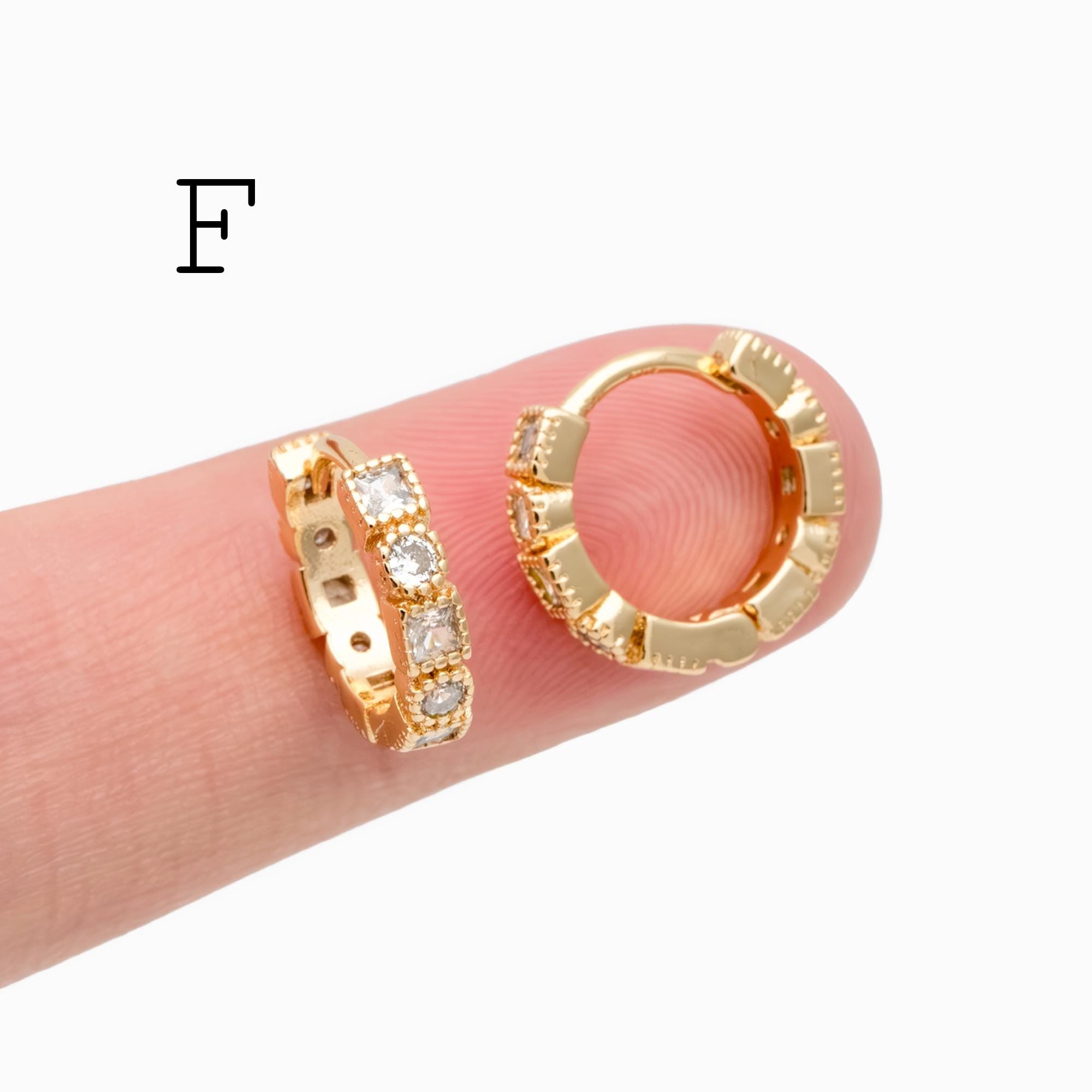 4pcs CZ Pave Gold/ Rhodium plated Hoop Earrings, Dainty Round Huggie Earrings, Minimalist Circle Earring (GB-3826)